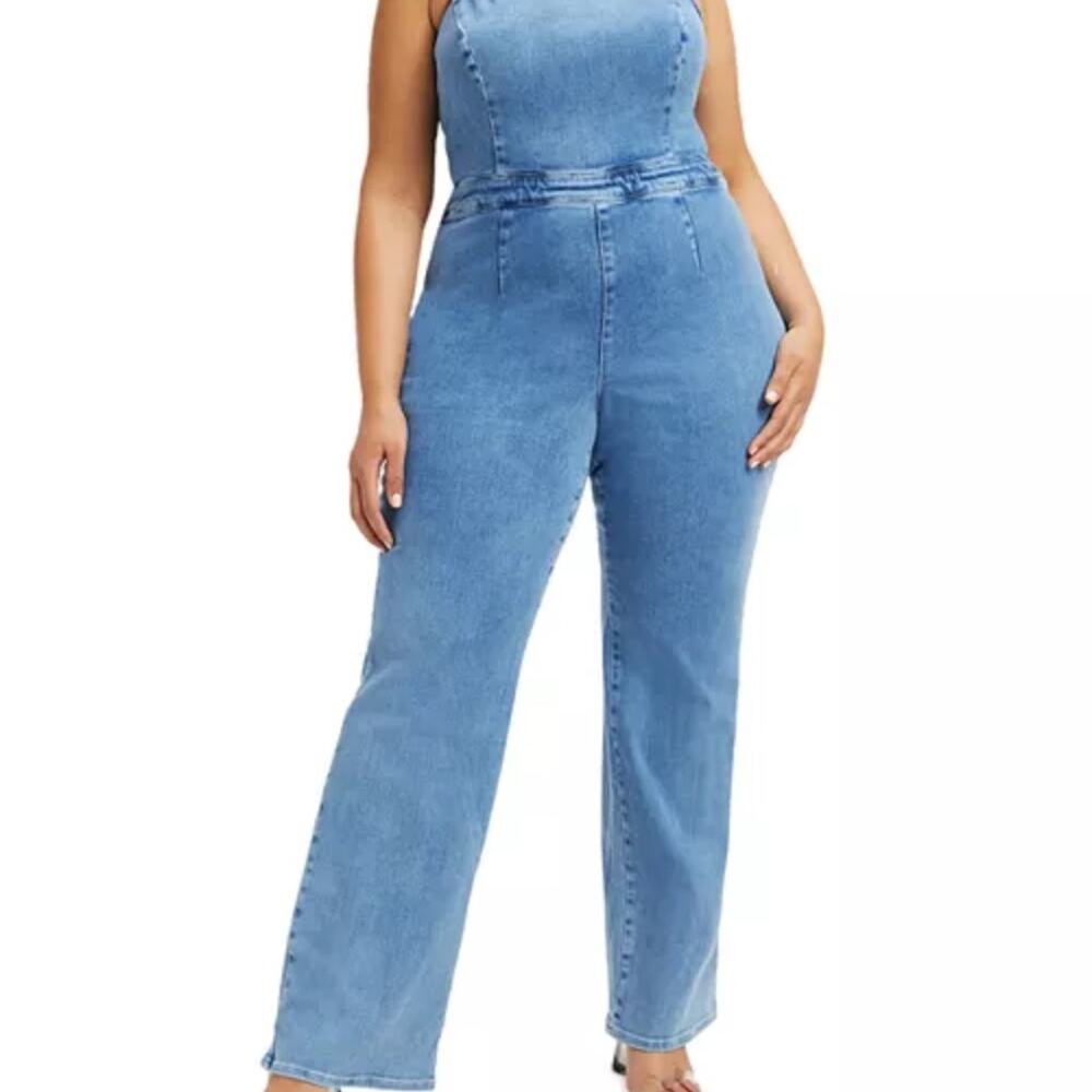 Good American Blue Jean Flare Jumpsuit